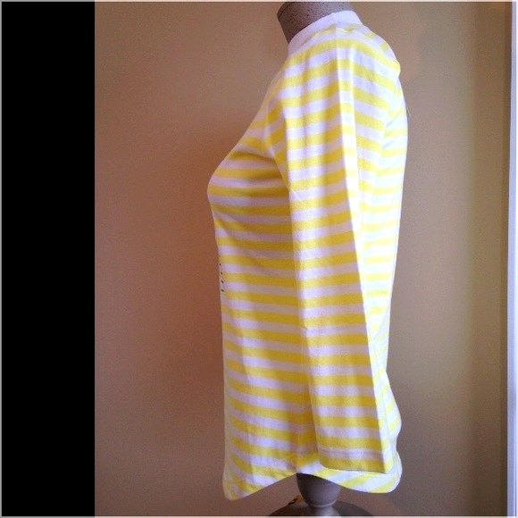 NEW Women's Nautical Pullover Top Classy Tee Yellow Stripe 3/4 Slve Scoop Hem Sm - Picture 4 of 7